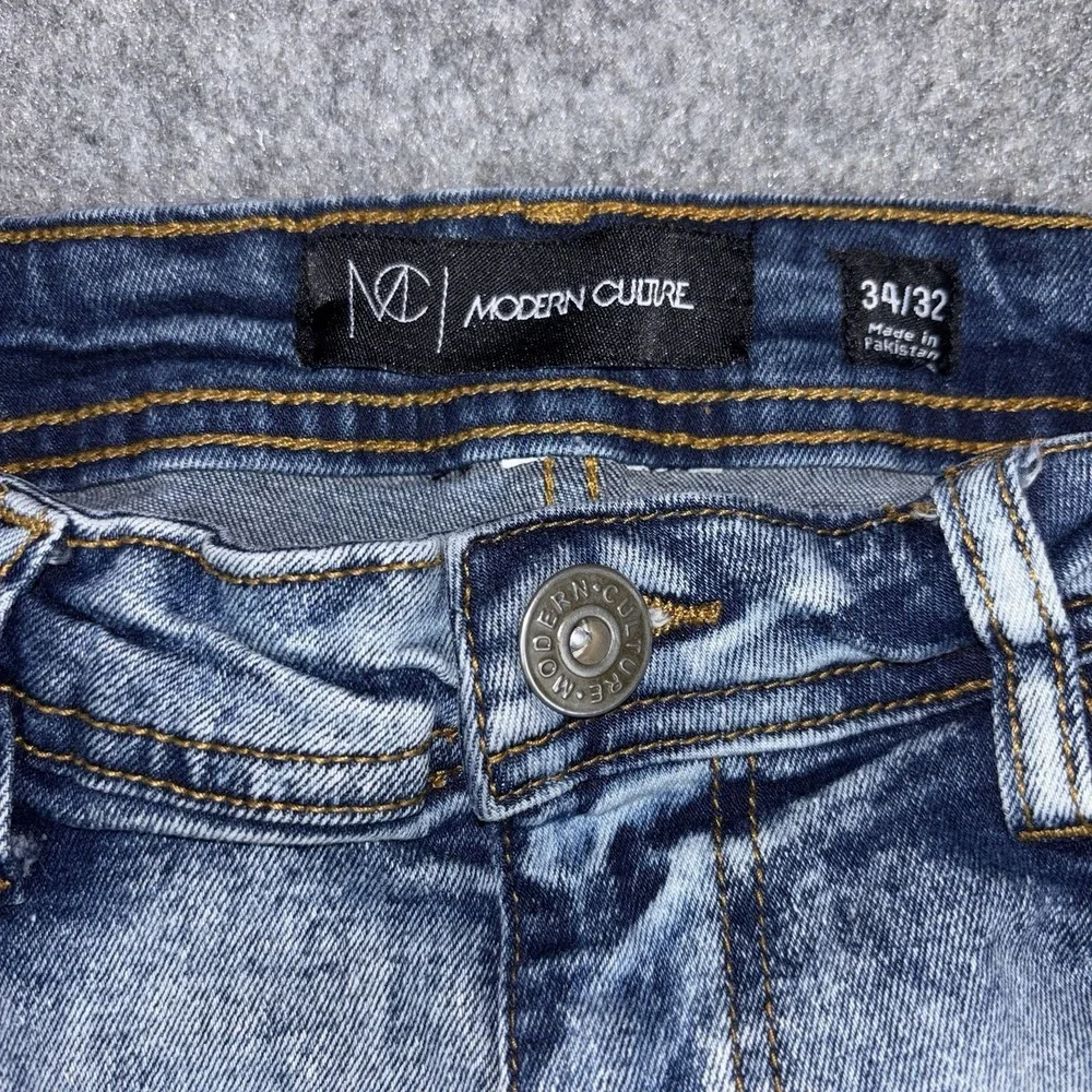 Modern Culture Moto Biker Jeans Mens 34x32 (Fits 32x32) Slim Tapered Ribbed Blue
